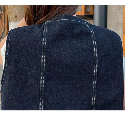Retro Loose Thin Denim Vest Coat Women's Spring Summer Versatile Casual Sleeveless Jeans Jacket Korean Short Denim Waistcoat