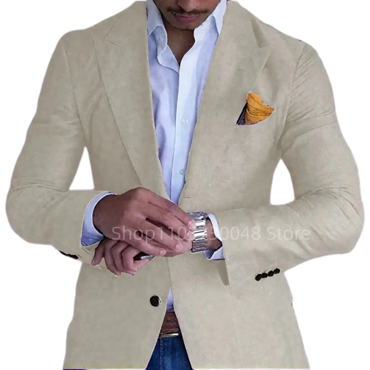 Beige/Blue Men Suit Linen Blazers Jackets Business Casual Wedding Suit Coat New Spring Summer Beach Formal Wear Slim Fit Blazers