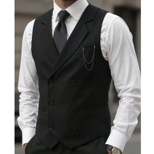Men's Formal Vest Double-Breasted Lapel Waistcoat for Wedding & Business