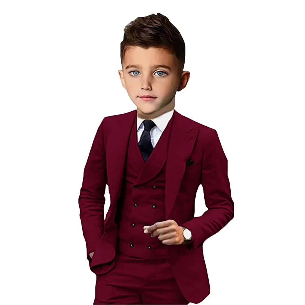Formal Peak Lapel Kids Suits 3 Pieces Birthday Party Wear,Elegant Smart Boys Suit Set Piano Performance Outfit 2-20T