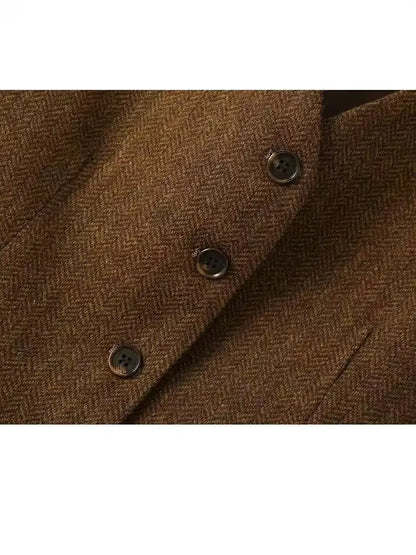 2025 British Style Retro Suits Vests Spring Autumn V-neck Herringbone Pattern Women's Sleeveless Jacket New Blazers Waistcoat