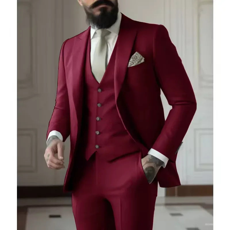Classy Men Suits 3 Pieces Light Green Peak Lapel Jacket Vest Pants Classic Set For Wedding Groom Wedding Business Events Dress