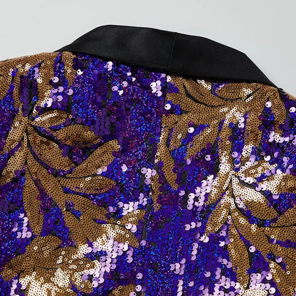 European and American Sizing Men's Dance Stage Performance Leaf Sequin Banquet Group Wear Evening Stage Business Fashion Blazer
