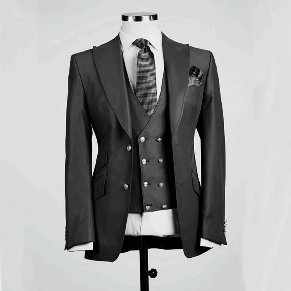 Royal Blue Groom Tuxedos Peak Lapel Men Suits Wedding Best Man Blazer ( Jacket+Pants+Vest)