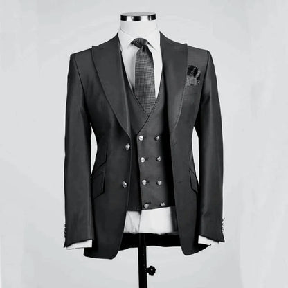 Royal Blue Groom Tuxedos Peak Lapel Men Suits Wedding Best Man Blazer ( Jacket+Pants+Vest)