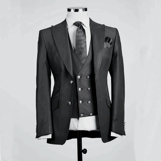Royal Blue Groom Tuxedos Peak Lapel Men Suits Wedding Best Man Blazer ( Jacket+Pants+Vest)