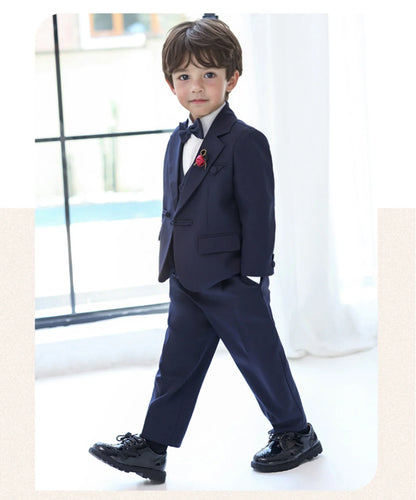 Gentleman Boys 5Pieces Formal Wedding Suit Set With Jacket Vest Pants Bowtie Brooch Kids Birthday Piano Performance Costume