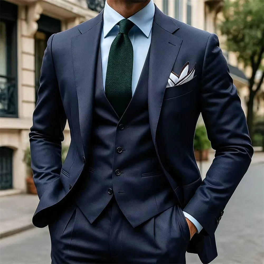 Men's 3-Piece Slim Fit Suit – Jacket, Vest & Pant for Formal Occasions