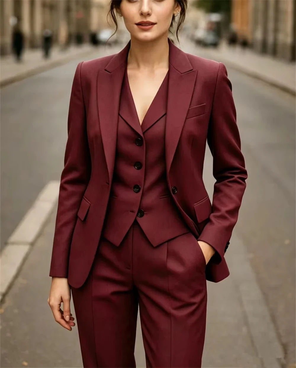 New Women's Suits 3 Pcs Elegant Formal Slim Fit Work Wear Business Party Suits Wedding Guest Outfit Jacket+Vest+Pant