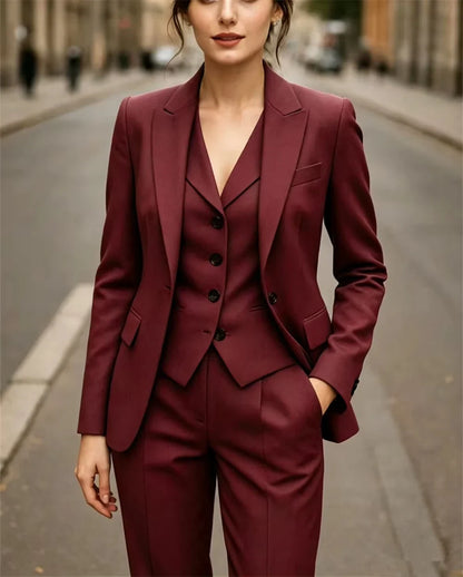 New Women's Suits 3 Pcs Elegant Formal Slim Fit Work Wear Business Party Suits Wedding Guest Outfit Jacket+Vest+Pant