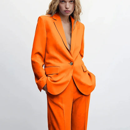 Graceful Blue Notch Lapel Suits For Women Casual Single Breasted 2 Piece Daily Interview Business Speech Outfits Jacket Pants