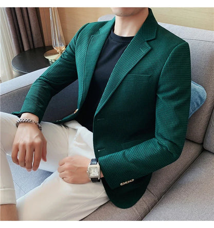 2025 Spring New Waffle Suit Coats Men Slim Fit Business Casual Blazer Jacket Homme Formal Groom Prom Wedding Tuxedo 4XL-M