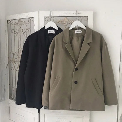 Men Spring Autumn Casual Blazer Set INS Korean Style Trendy Hong Kong Vibe Handsome Suit Jacket Outerwear