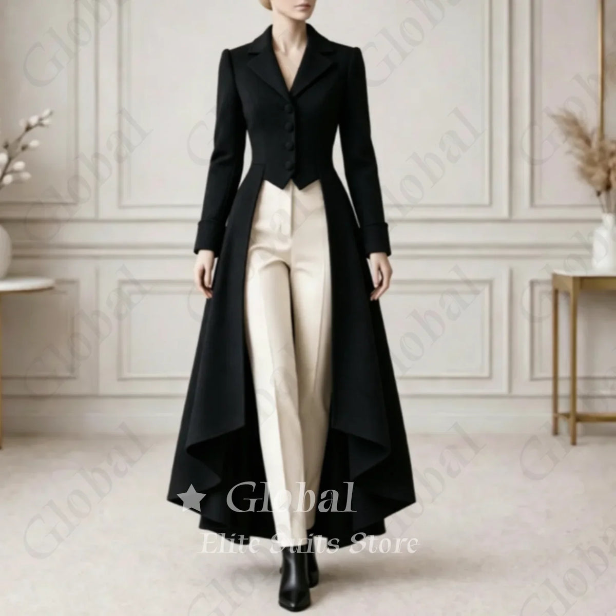 Women Victorian Long Tailcoat 2 Pieces Suit Slim Fit Lapel Formal Long Jacket Pants Set Elegant Wedding Guest Outfit Customized