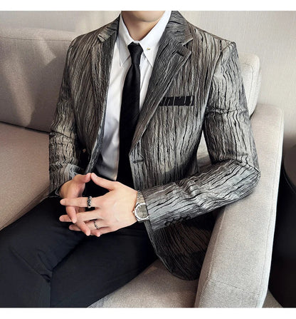 Korean Trend 3D Pleated Suit Jacket for Men Wedding Groom Business Dress Jacket Casual Banquet Party Host Blazer Masculino