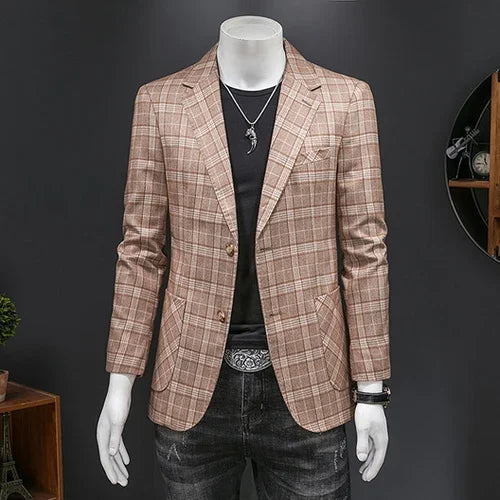 Top Quality Luxury Plaid Business Slim Fit Men Blazer Jacket 2024 Spring Autumn Casual Blazers For Men Elegant Dress Suit Jacket
