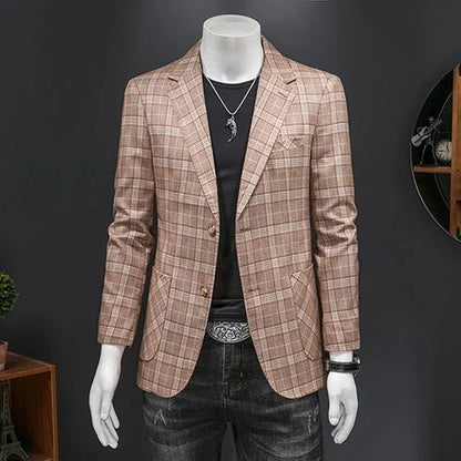 Top Quality Luxury Plaid Business Slim Fit Men Blazer Jacket 2024 Spring Autumn Casual Blazers For Men Elegant Dress Suit Jacket