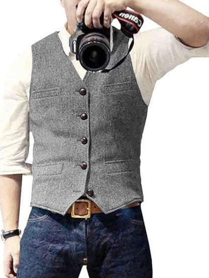 Men's Herringbone Vest – Single Breasted Formal Waistcoat for Business & Casual Wear