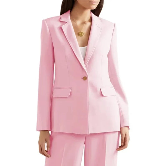 Pink Women Suit 2 Pieces Luxury Solid Formal Casual For Wedding Banquet Work Office Set Jacket With Pant