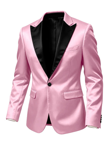 Men'sn Satin Tuxedo Blazer Black Peak Lapel One Button Slim Fit Suit Jacket Formal Business Casual Suit For Wedding Party Prom