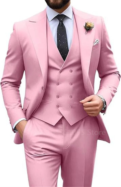Costume de mariage beige 3 pièces pour homme, coupe slim, blazer, gilet et pantalon élégants, pour bal de promo ou cérémonie