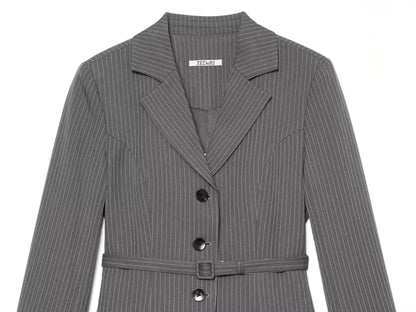 Elegant Women's Striped Blazer With Belt 2026 Spring Autumn Lapel Long Sleeves Single Breasted Slim Trendy Office Lady Suit