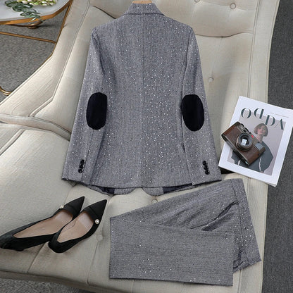 Elegant Vintage Blazer Pants Set for Woman 2 Pieces Matching Sets Autumn 2026 Office Lady Jacket and Trousers Suit Brown
