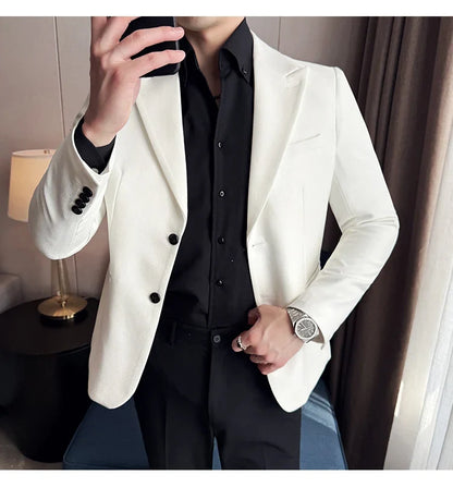 High-end Shiny Business Casual Suit Jacket Men British Style Slim Fit Office Work Men Blazers Wedding Groom Dress Coats 2025