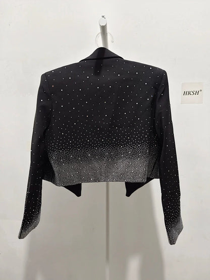 Spring Autumn New Women Niche Design Streetwear Stylish Blazer Fashion Decorated Diamonds Versatile Slimming Jackets HK9494