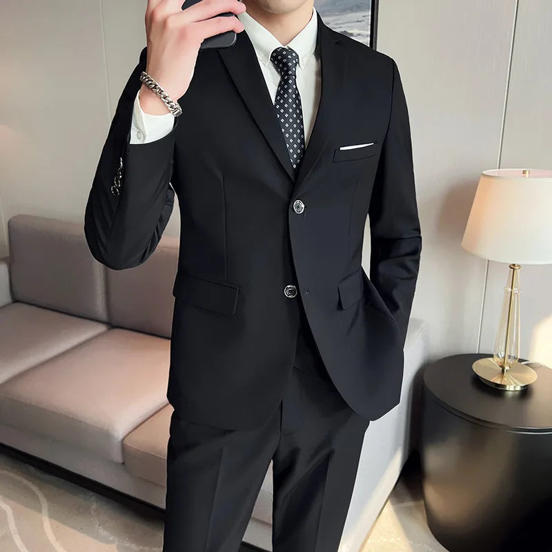 Men's Three-Piece Slim Fit Suit – Blazer, Vest, and Pants for Wedding, Business, and Formal Occasions