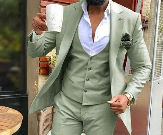 Ensemble de 3 pièces pour homme, costume vert ajusté, formel, d'affaires, décontracté, pour mariage, bal de promo (veste + pantalon + gilet)