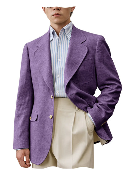 Men's Linen Blend Blazer – Single Breasted Casual Business Jacket for Office & Summer Occasions