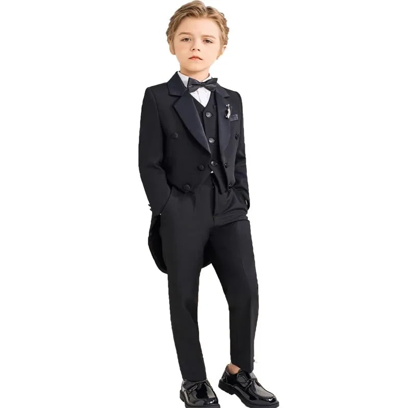 Boys Black 007 Piano Photography Suit Kids Party Ceremony Costume Children Birthday Wedding Prom Eve Performance Tuxedo Dress