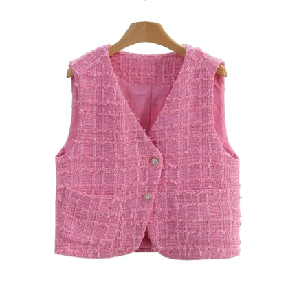 Women Small Fragrance Vest New Spring Autumn Tweed Vest Coat Sleeveless Short Jacket Female Casual Tops Waistcoat Chaleco Mujer