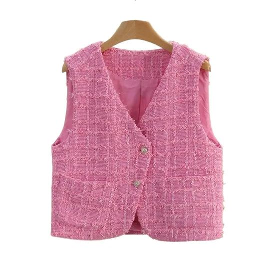 Women Small Fragrance Vest New Spring Autumn Tweed Vest Coat Sleeveless Short Jacket Female Casual Tops Waistcoat Chaleco Mujer
