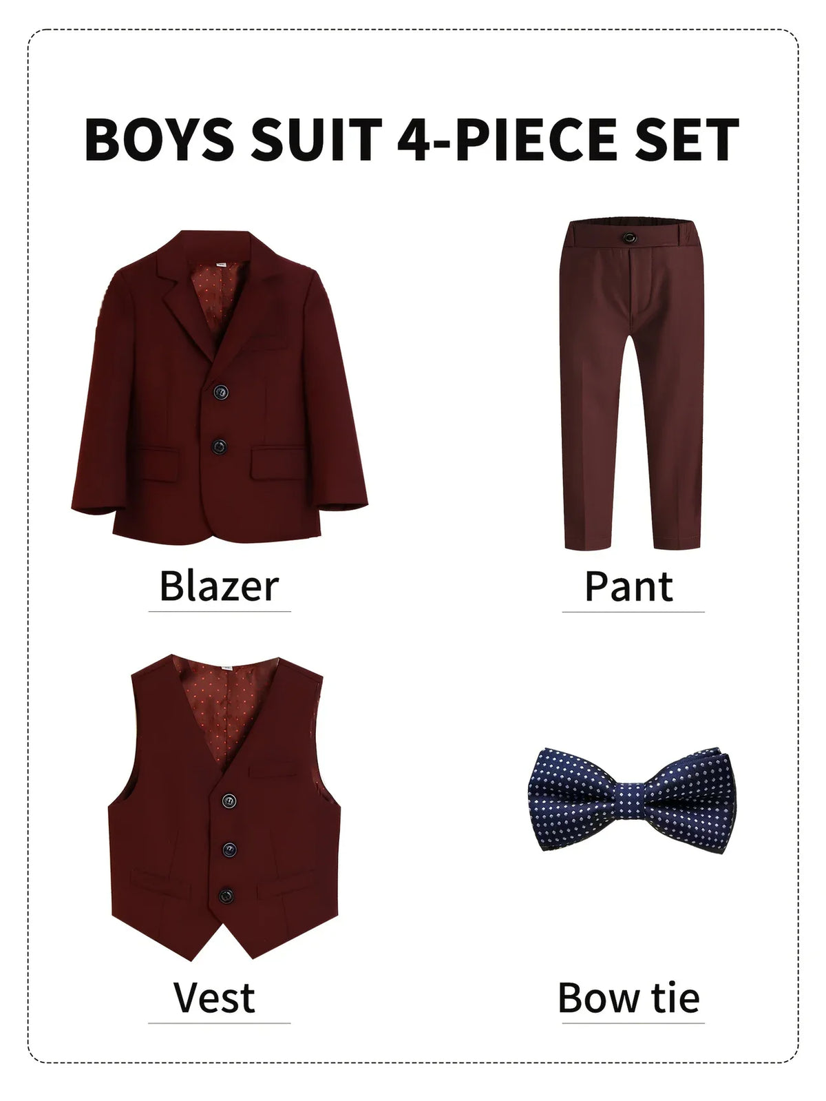 Gentleman Boys Suit Set Kids Blazer Vest Pants Bowtie 4Pieces Party Dress Suit Child's Formal Baptism Birthday Wedding Outfit