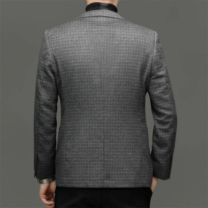 Men's Blazer Wool Cashmere Silk Plaid Smart Casual Winter Suit Jacket