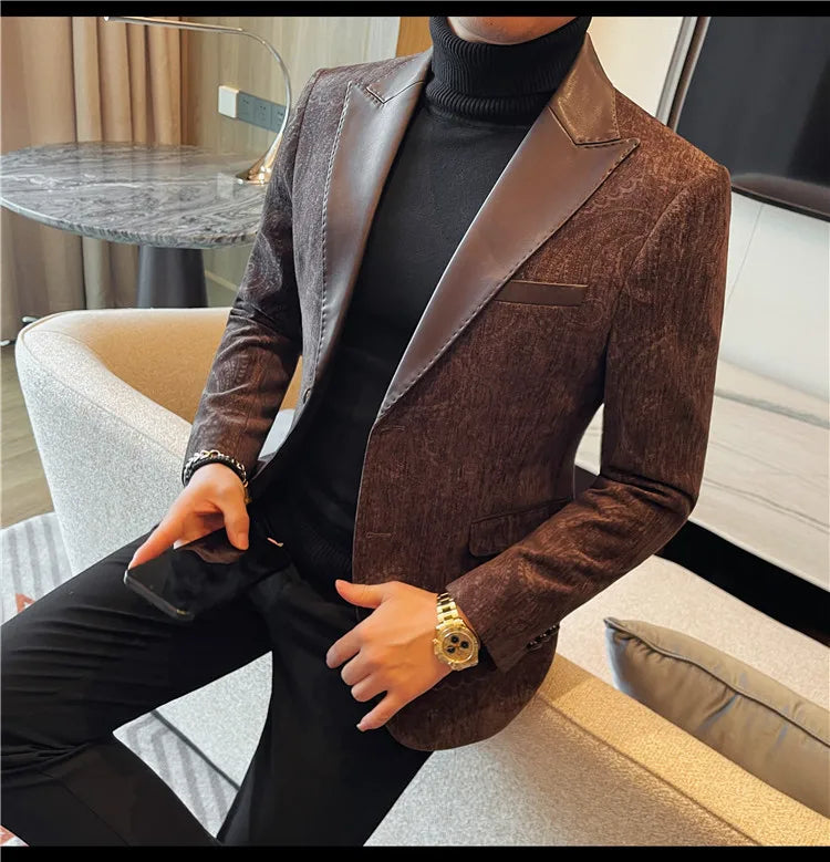 High-quality men's fashionable suit jackets, autumn and winter casual patchwork suits, new high-end patchwork suits