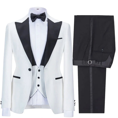Men Suit 3 Pieces Beige With Black Lapel Single Button For Wedding Business Banquet Party Office Daily Work Jacket Vest Pants