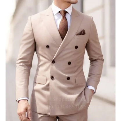 Elegant Pink Men Suits Blazer Pant 2026 Business Double Breasted Blazer Pant Professional Workwear