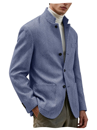 Men's Herringbone Tweed Stand Collar Blazer  Notch Lapel Slim Fit Wool Blend Sport Coat Business Casual Wedding Prom Man Jackets