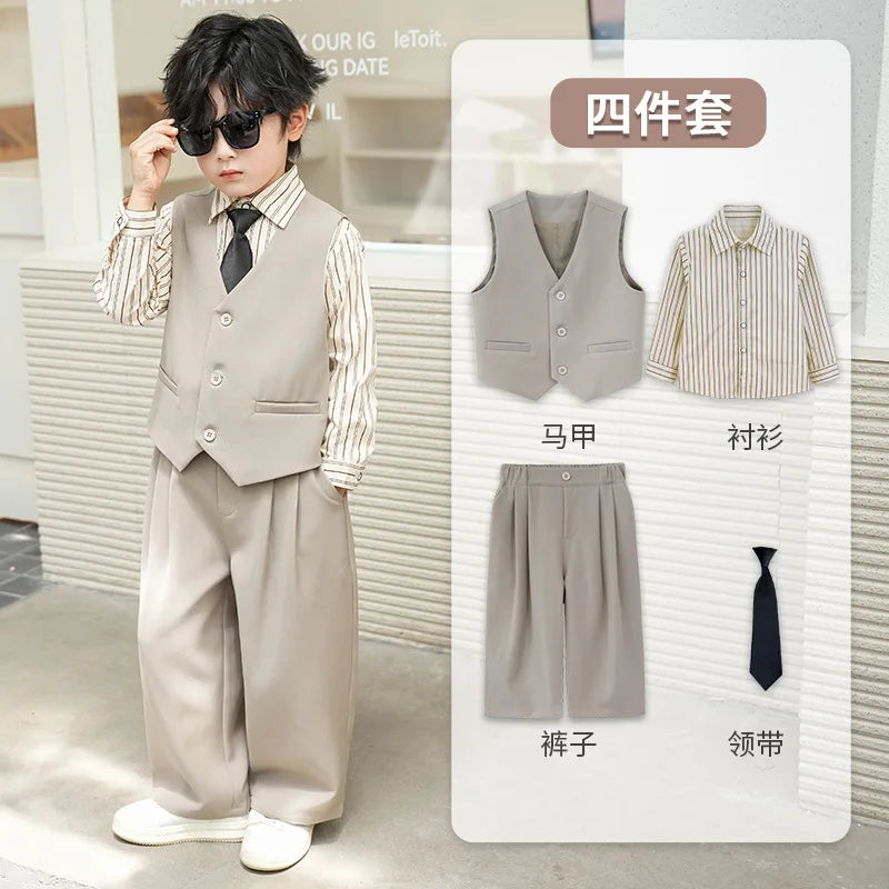 School Boys Double Breasted Blazer Suit Set with Wide Leg Pants Formal Streetwear Outfit for Kids Toddlers Wedding Birthday Part