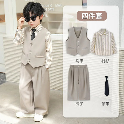 School Boys Double Breasted Blazer Suit Set with Wide Leg Pants Formal Streetwear Outfit for Kids Toddlers Wedding Birthday Part