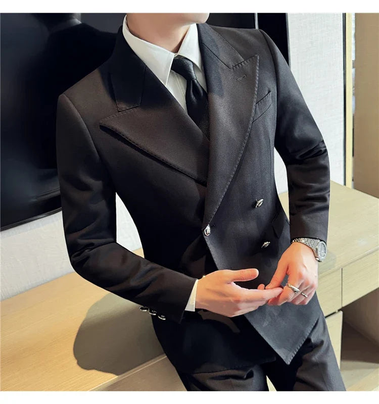 Autumn Winter Thickened Woolen Suit Jacket Men Double-breasted Casual Business Blazers Slim Fit Wedding Social Dress Coat M-4XL