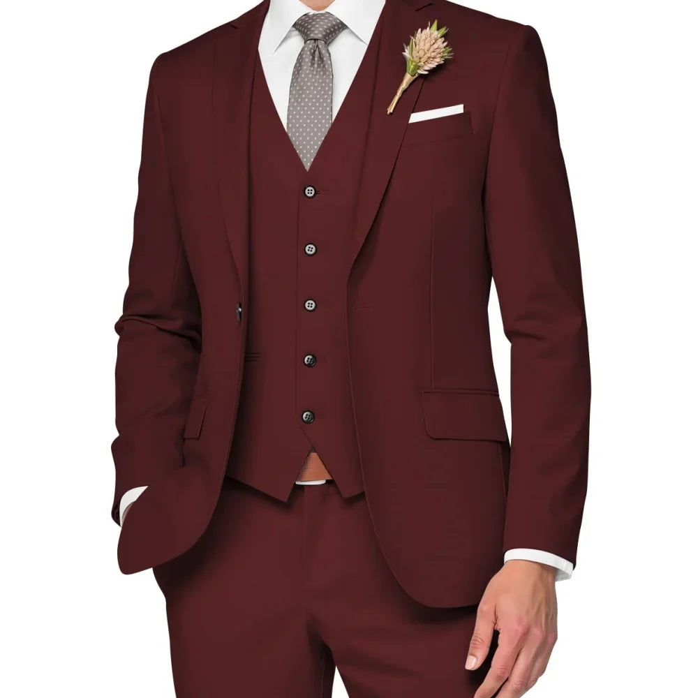 Costume de Mariage Formel pour Hommes Élégant Haut de Gamme Slim Fit 3 Pièces Blazer Gilet Pantalon Business Décontracté pour Soirée Dansante