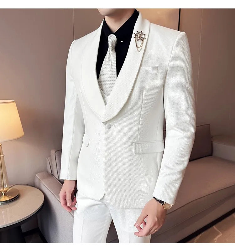 Men's Slim Fit 3-Piece Suit for Weddings, Parties & Formal Occasions – White, Red, Black