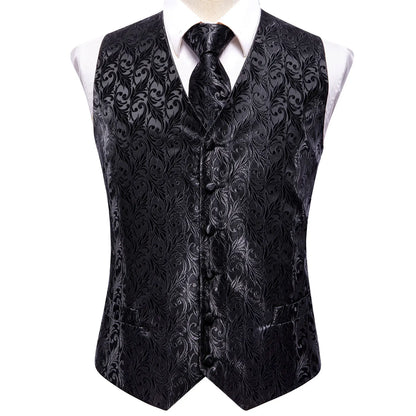 Men's Vest Paisley Jacquard Set with Necktie Pocket Square and Cufflinks for Weddings and Formal Events