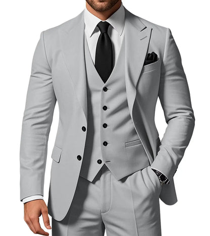 Elegant Slim Fit 3 Piece Wedding Suits for Men Best Man Groom Tuxedos Smart Casual Prom Business Office Blazer Set Costume Homme