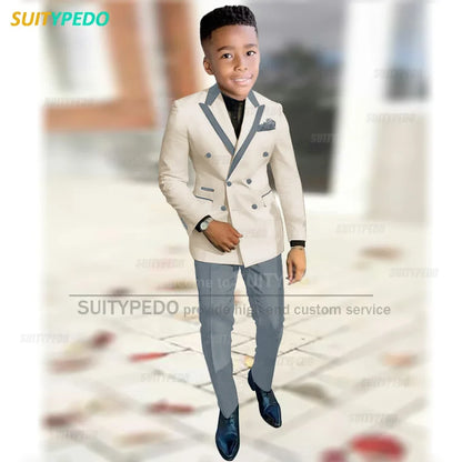Fashion Suit For Boys Evening Dinner Tailor-made High Quality Outfits Fashion Children Double Breasted Blazer Pants Two Pieces