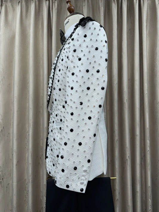 Luxurious Crystal Suit Set 3 Pieces Wedding Banquet Party Wear Handsome Long Sleeved Suits For Men Elegant Shawl Lapel Tuxedo